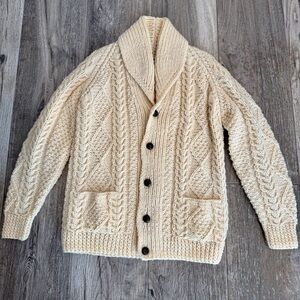 Cream Vintage Fisherman’s Cable Knit Women’s Sweater 100% Wool Italy